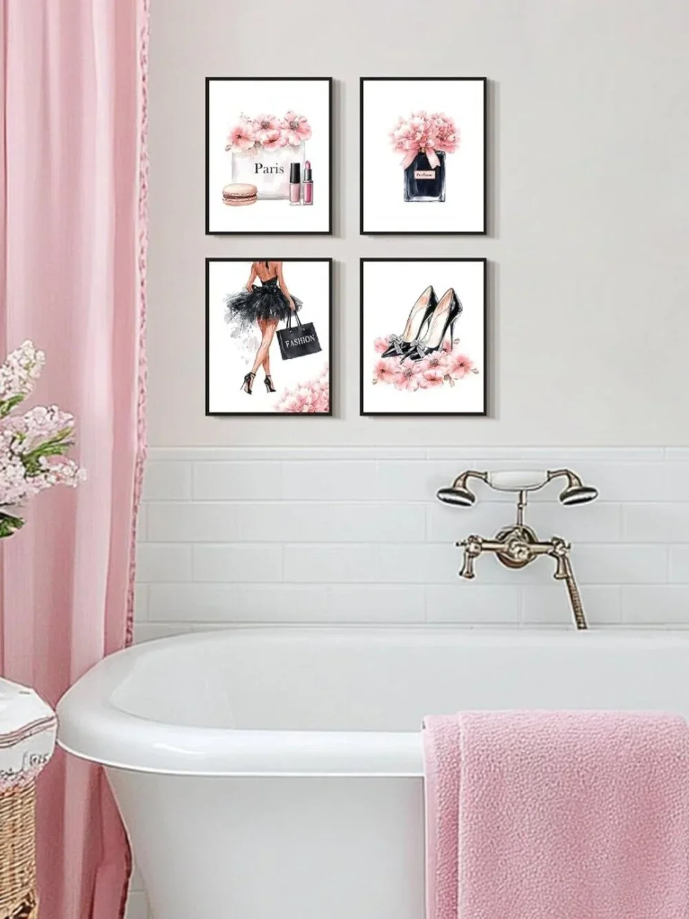 Glam Pink Beauty Wall Art Set - Framed Makeup Decor for Bedroom & Bathroom, 8x10